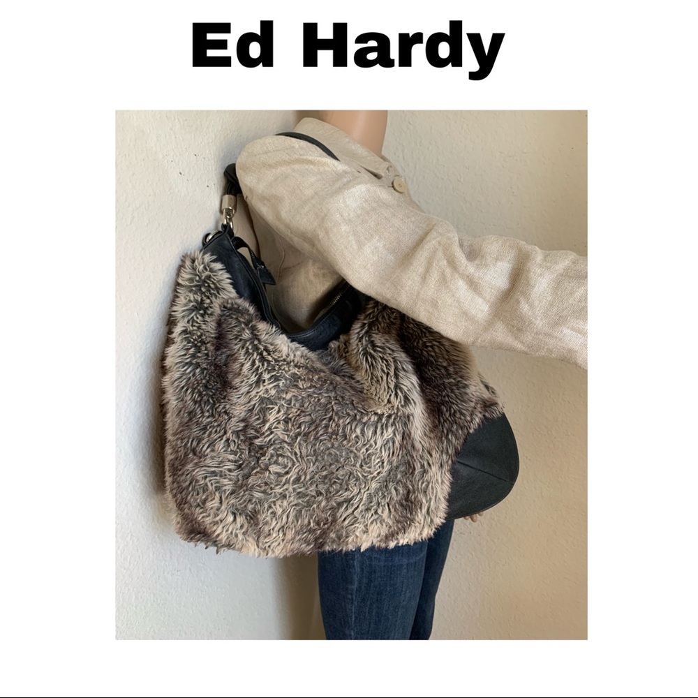 🚫SOLD🚫ED HARDY SHOULDER HOBO FUR BAG